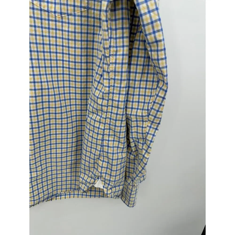 J. Crew‎ Blue Yellow Checkered Button Down Shirt Collared Dress Mens Size Large